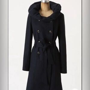 NWOT Rare Elevenses Anthropologie Runway Lapel Navy Wool Trench Coat size 4 🌹